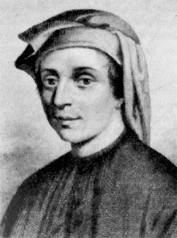 A black and white photogrpah potrait of Leonardo Bonacci wearing plain top and head cover. 