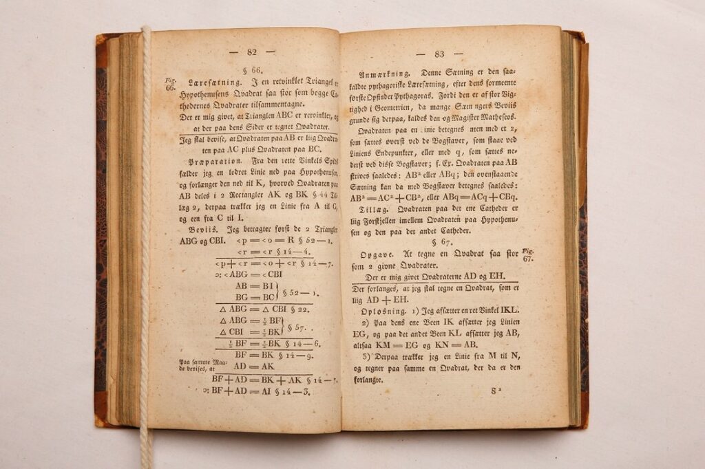 A color photo of a book that contains German text of Bjon's proof.